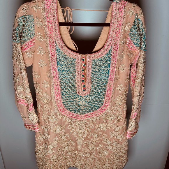 Designer anarkali indian wedding outfit. Gharaara style - Picture 2 of 12